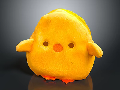 Soft Stuffed Yellow Chicken Plush Toy With Round Body And Orange Beak 3d model