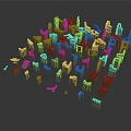 Architectural Scene Components With Stone Blocks Of Various Sizes For City Model