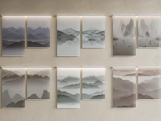 Curtain Rolling Shutter Landscape Painting Rolling Shutter Curtain Drawing Curtain Blind Vertical Curtain Zen Rolling Shutter 3d model