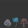 Four Colorful Plants in Blue Light Blue Pink Dark Blue with Dark Background and Reflections