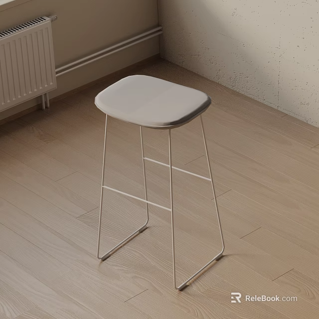 Modern Light Gray Padded Bar Stool With Sleek Metal Legs On Wooden Floor 3d model 