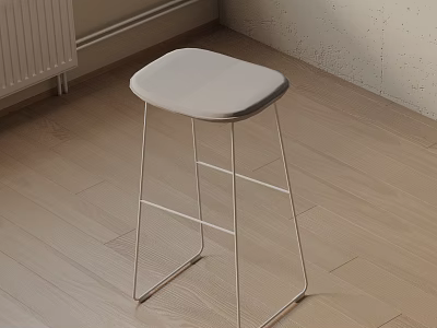 Modern Light Gray Padded Bar Stool With Sleek Metal Legs On Wooden Floor 3d model