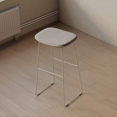 Modern Light Gray Padded Bar Stool With Sleek Metal Legs On Wooden Floor 3d model