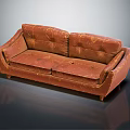 Brown Leather Two Seater Sofa in Vintage Style with Tufted Backrest and Wooden Legs