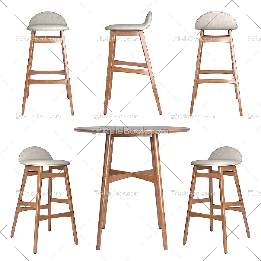 Nordic Solid Wood Bar and Chair 3d model