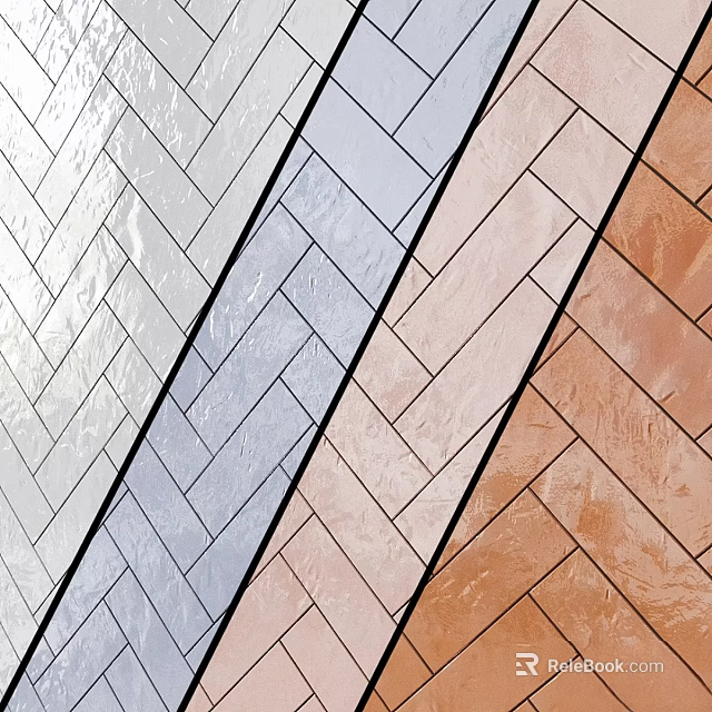 Tile Components In Herringbone Pattern With White Light Blue Pink Brown Colors 3d model 