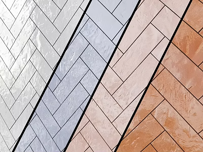 Tile Components In Herringbone Pattern With White Light Blue Pink Brown Colors 3d model