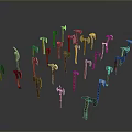 Various Axes With Colorful Handles And Diverse Designs Arranged On Dark Background
