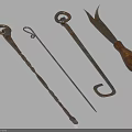 Vintage Metal Hardware Tools Collection with Wooden Handle and Various Functional Shapes