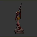 3D Animated Game Archer Character With Crystal Bow Yellow Shorts And Stone Base