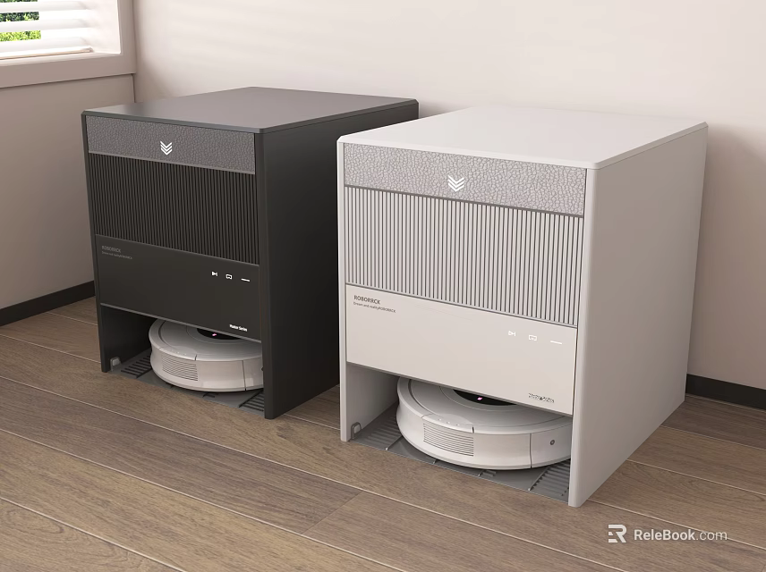 Smart Robotic Cleaning Devices Black And White On Indoor Wooden Floor 3d model 