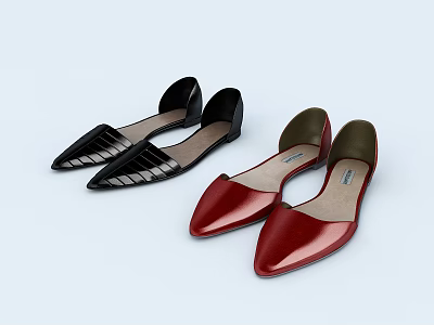 Black And Red Open Back Flat Shoes With Mesh Detail And Pointed Toe 3d model