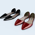 Black And Red Open Back Flat Shoes With Mesh Detail And Pointed Toe 3d model