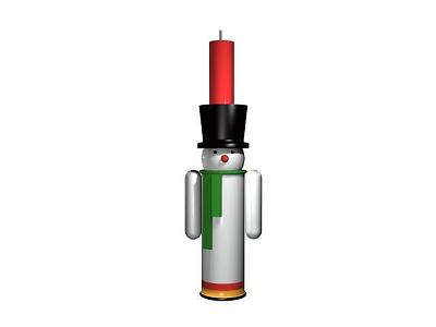 Festive Snowman Decorative Ornament Set With Red Candle Black Top Hat And Green Scarf 3d model