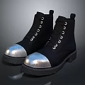 Stylish Black Lace Up Ankle Boots With Silver Toe Cap And Durable Rubber Soles