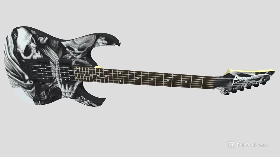 Electric Guitar With Black And White Painted Skull Hand And Eagle Artwork Design 3d model 