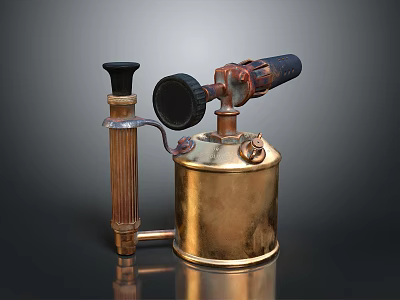 Antique Brass Blowtorch Weapon With Vintage Metal Pipe And Base Design 3d model