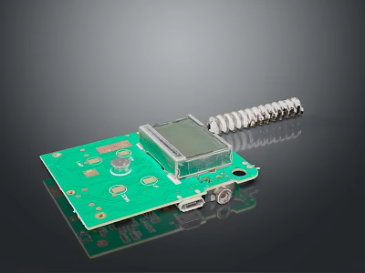 Green Electronic Circuit Board With Display Screen And Spiral Component 3d model