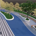 Scenic Park Landscape With Winding Pathways Circular Lawns And Lush Greenery