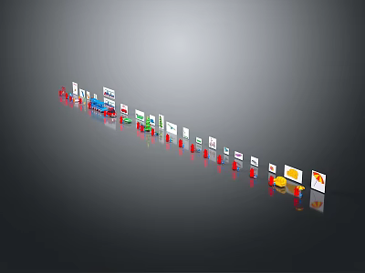 Row of Various Colored Signs with Red Bases and White Boards Arranged on Dark Background 3d model
