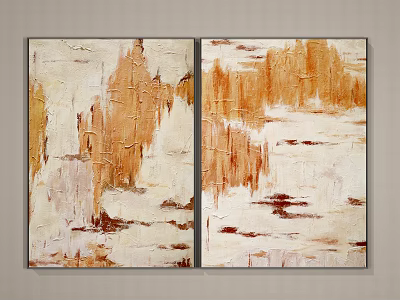 Modern Luxury Abstract Two Panel Wall Art Textured Orange White Brown 3d model