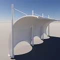 White Modern Sunshade Canopy with Curved Design and Support Structures 3d model