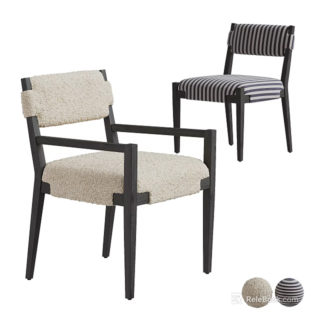 Modern Accent Chair With Plush Beige Upholstery And Black Wooden Frame 3d model 