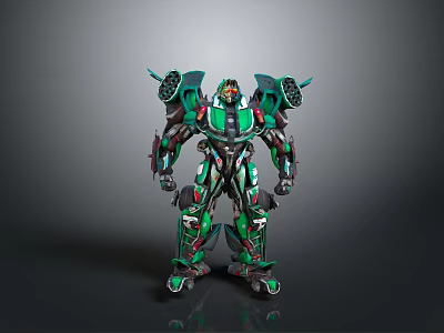 Futuristic Mechanical Robot With Green Black Red Armor And Mechanical Limbs Sci Fi Design 3d model