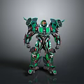 Futuristic Mechanical Robot With Green Black Red Armor And Mechanical Limbs Sci Fi Design