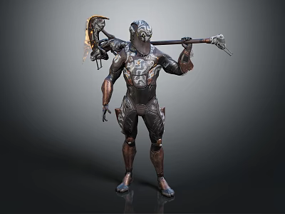 Futuristic Armored Warrior Character With Mechanical Weapon And Bio Inspired Armor Design 3d model