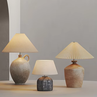 Quiet Table Lamp Retro Table Lamp Antique Table Lamp Pottery Pot Table Lamp Linen Cloth Table Lamp 3d model