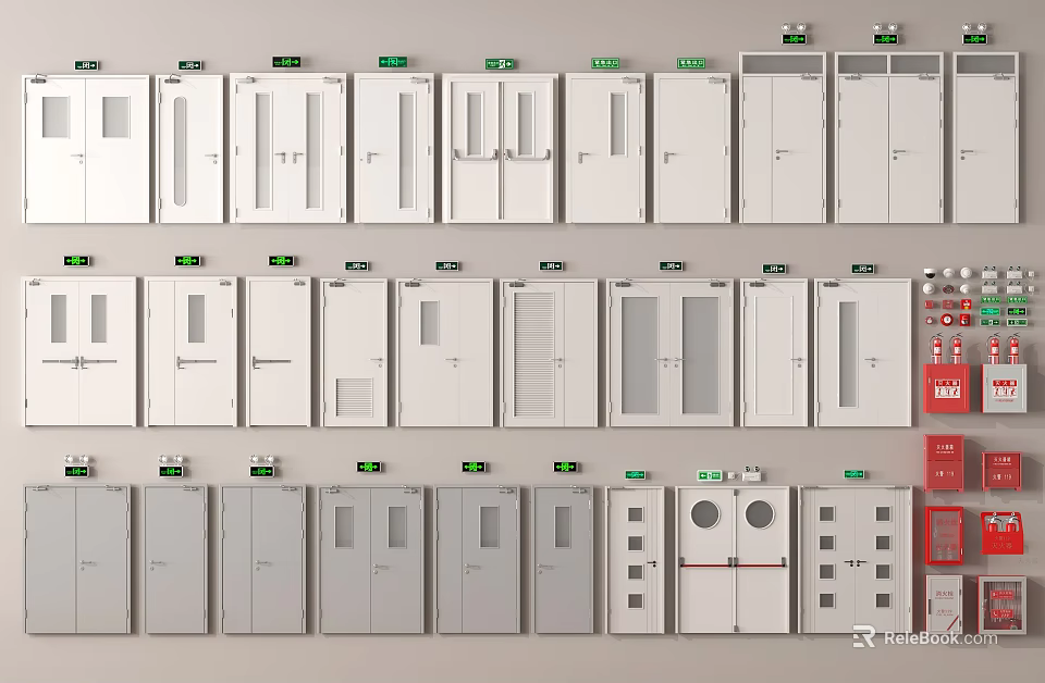 Various Fire Safety Equipment Including Fire Doors Control Panels And Alarm Devices 3d model 