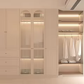 Modern Wardrobe Interior With Glass Doors Drawers Built in Lighting And Hanging Space