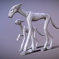 White Long Limbed Mythical Canine Creatures 3D Model on Gradient Purple Background