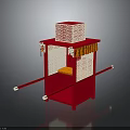 Traditional Chinese Red Decorative Wooden Structure With Carved Patterns Long Poles And Storage Box