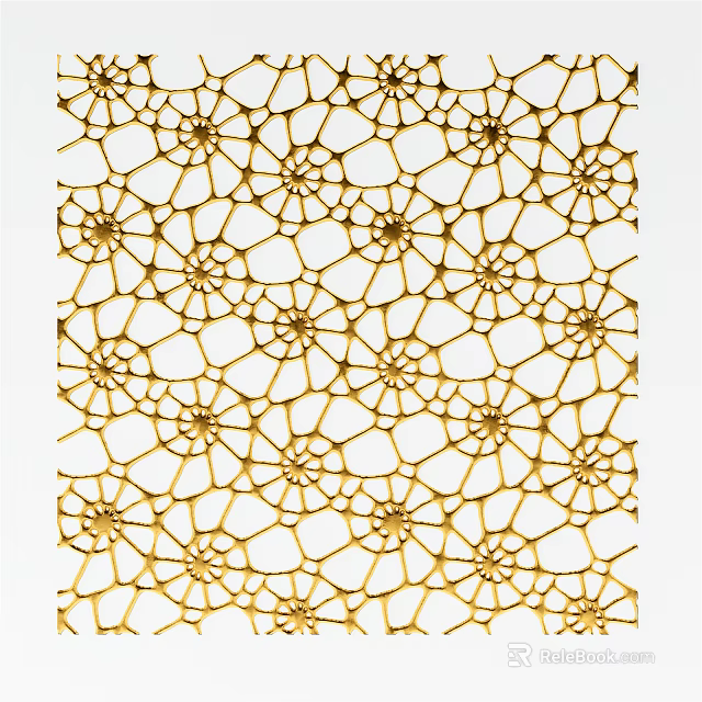 Gold Decorative Room Divider With Intricate Hollow Flower Patterns For Modern Home 3d model 