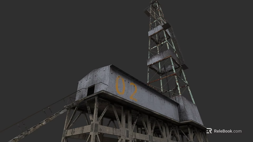 Industrial Equipment Featuring Tall Metal Tower Structure Number 02 Unit And Metal Staircase 3d model 