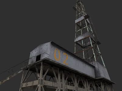 Oil Drilling Tower Concrete Equipment Low Polygon 3d model