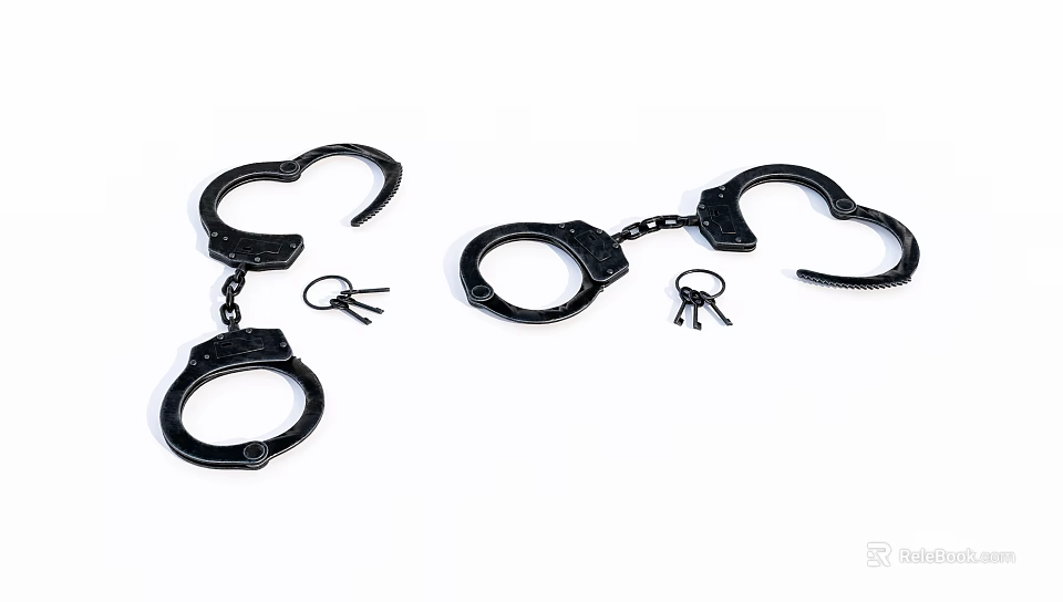 Black Metal Handcuffs With Chain And Keys As Durable Hardware Tools 3d model