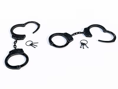 Black Metal Handcuffs With Chain And Keys As Durable Hardware Tools 3d model