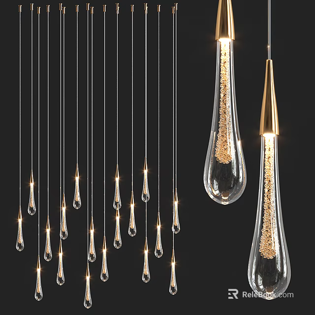 Elegant Modern Pendant Lights With Glass Teardrop Shades And Golden Metal Accents 3d model 