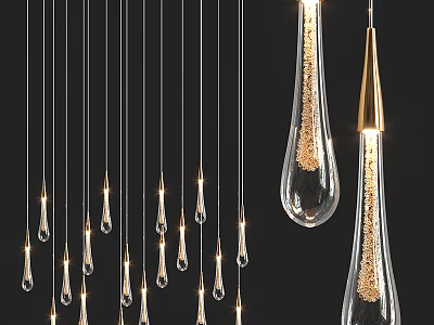 Elegant Modern Pendant Lights With Glass Teardrop Shades And Golden Metal Accents 3d model
