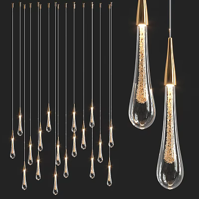 Elegant Modern Pendant Lights With Glass Teardrop Shades And Golden Metal Accents 3d model