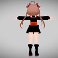 Anime Style Game Character With Cat Ears Blue Eyes Long Brown Hair And Black Dress