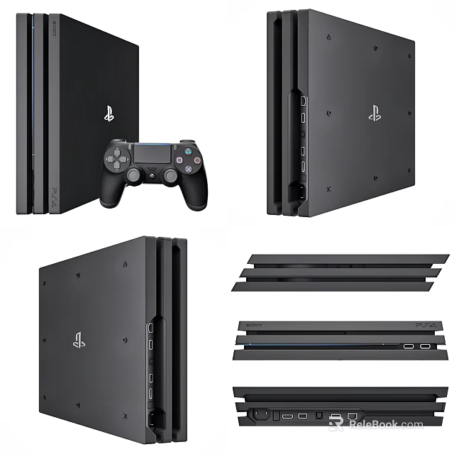 Entertainment Electronics PS4 Console With DualShock Controller Modern Black Design Multiple Angles 3d model 