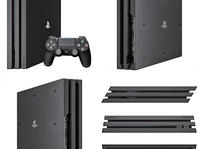 Entertainment Electronics PS4 Console With DualShock Controller Modern Black Design Multiple Angles 3d model