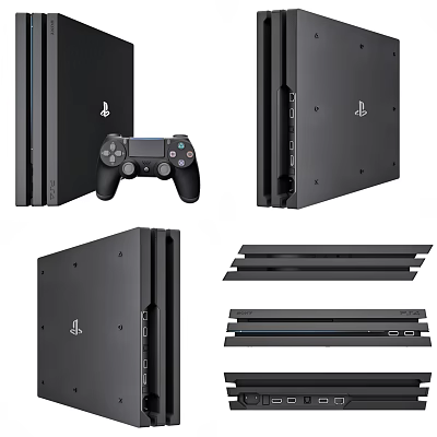 Entertainment Electronics PS4 Console With DualShock Controller Modern Black Design Multiple Angles 3d model