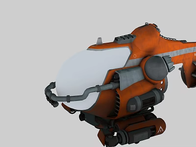 Orange Mechanical Device With Circular Components Pipes And Robotic Structure Details 3d model