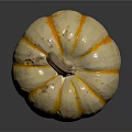 Fresh Yellow And Orange Striped Pumpkin With Stem On Black Background