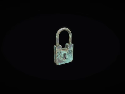 Vintage Antique Brass Padlock With Aged Finish Isolated On Plain Black Background 3d model